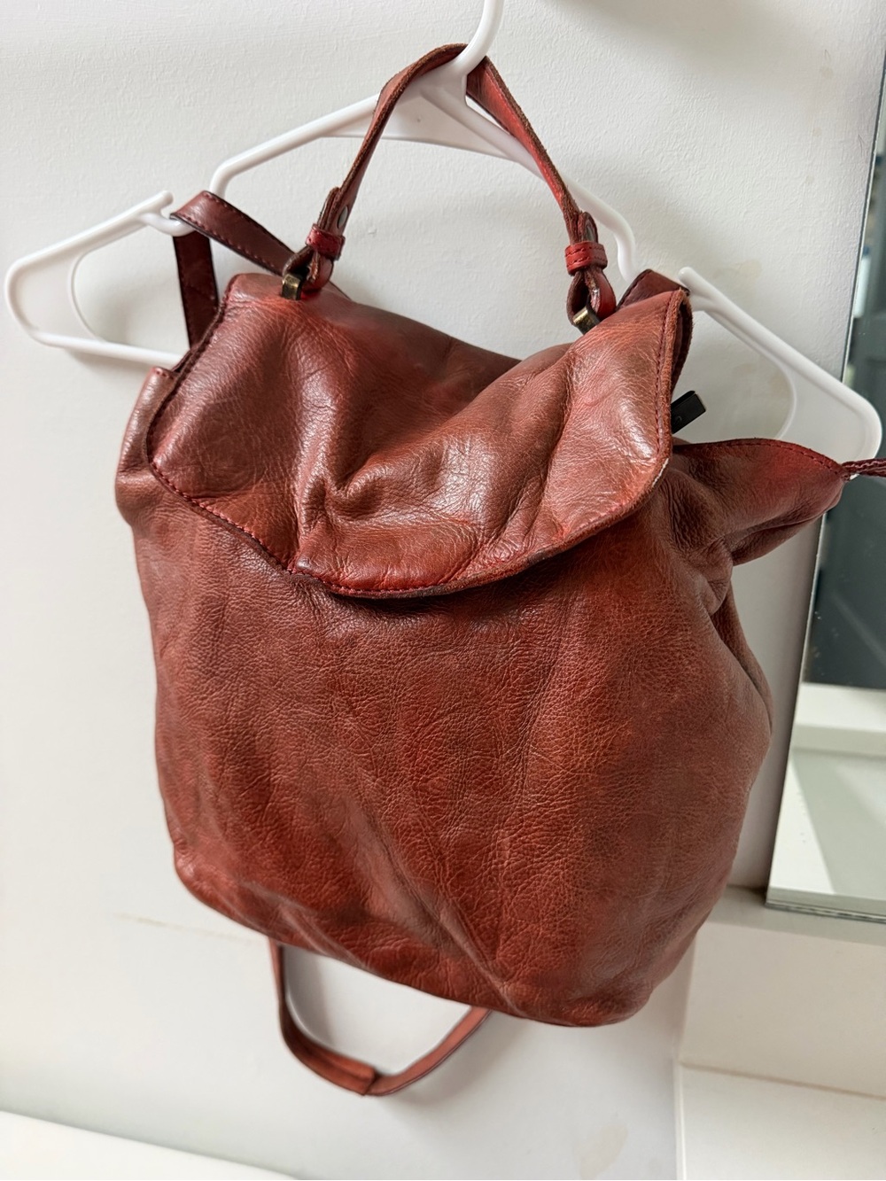 Vintage Paul & Taylor Genuine Leather Backpack Handbag in Rustic Red